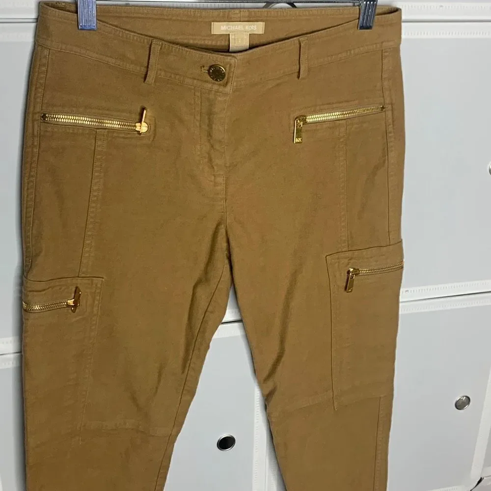 Michael Kors Soft Brushed Ankle Skinny Zipper Cargo Pants In Fawn Size 2